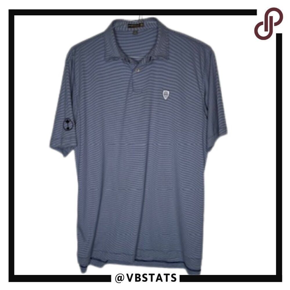 Peter Millar Summer Comfort Large Blue and White Striped SS Athleisure Polo